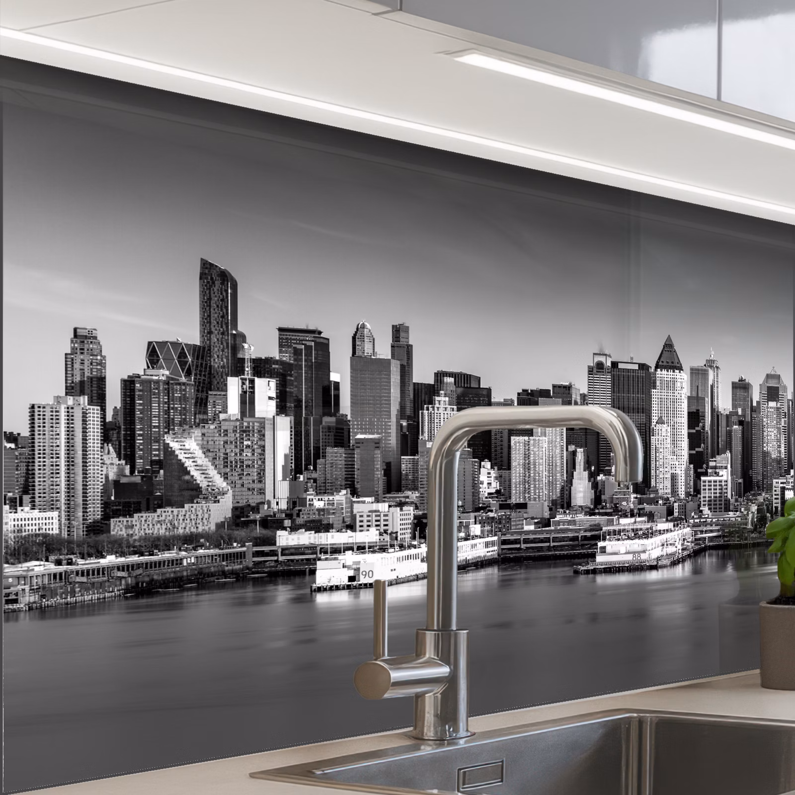 Revestimiento cocina - Skyline - Ciudad - Rascacielos - Negro - Blanco — 1