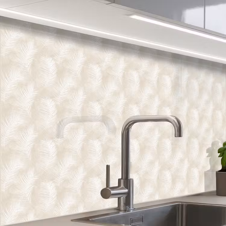Revestimiento cocina - Hojas - Beige - Blanco - Botánico - Naturaleza — 1