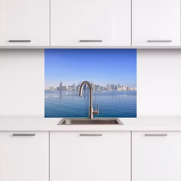 Revestimiento cocina - Skyline - Azul - Mar - Edificios - Ciudad — 3