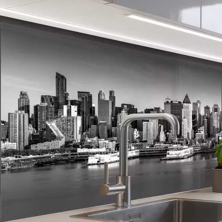 Revestimiento cocina - Skyline - Ciudad - Rascacielos - Negro - Blanco — 1