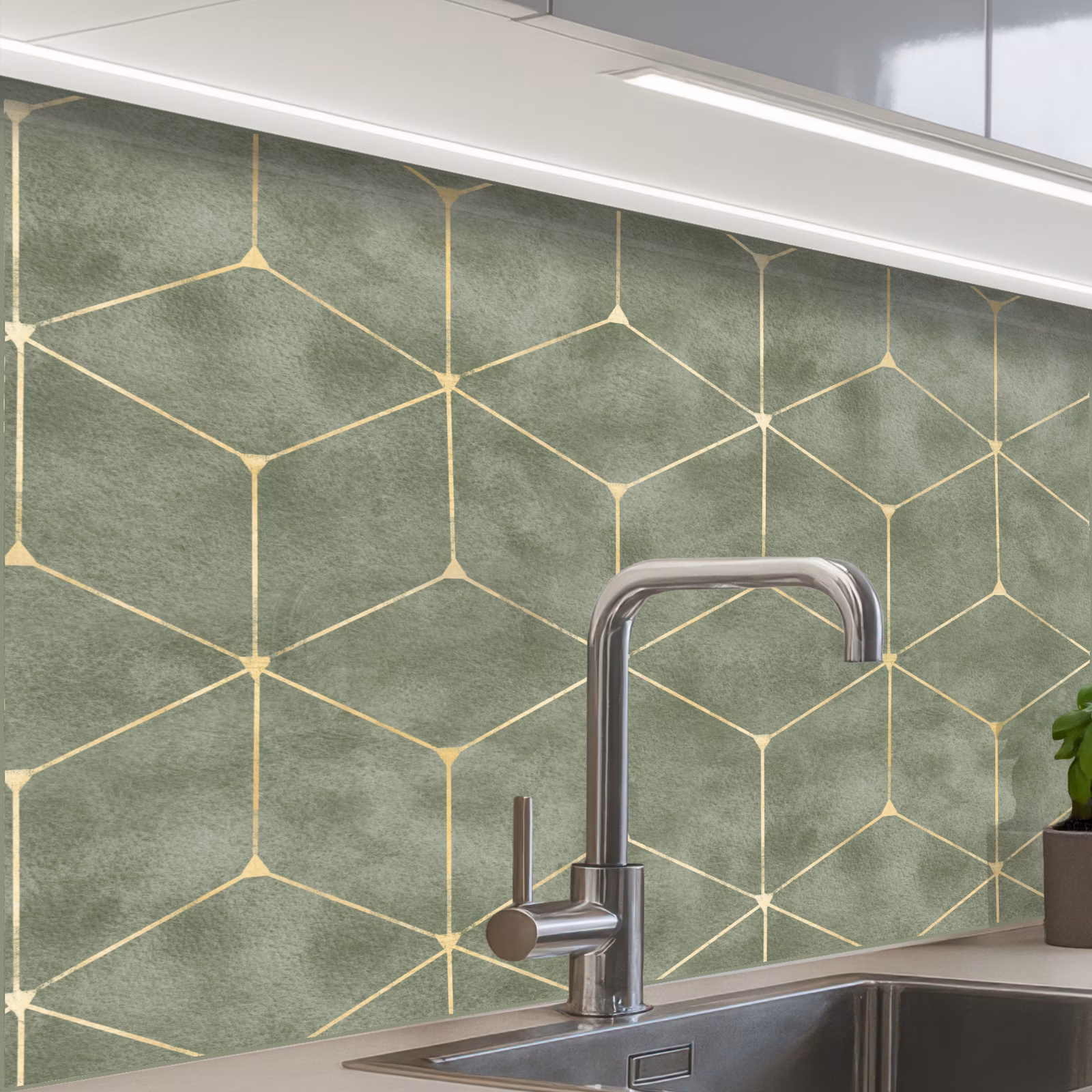 Revestimiento cocina - Sutil - Geométrico - Dorado - Verde — 1
