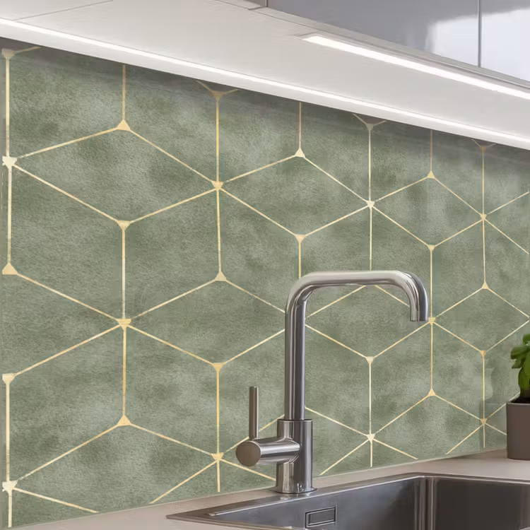 Revestimiento cocina - Sutil - Geométrico - Dorado - Verde — 1