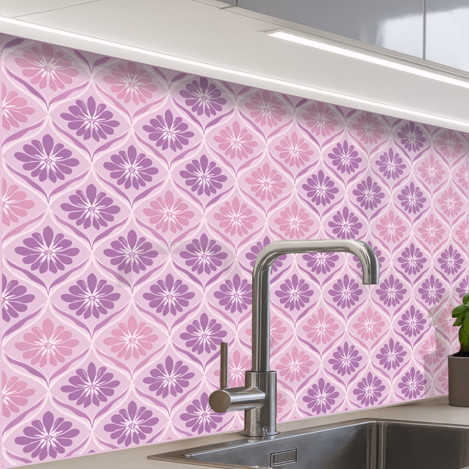 Revestimiento cocina - Plaid floral - Patrón - Morado — 1