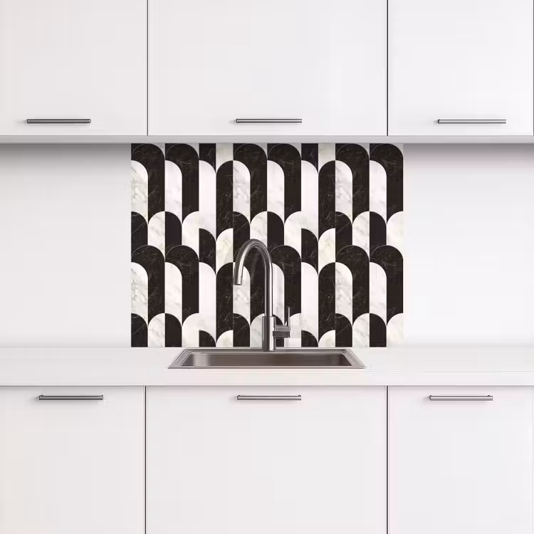 Revestimiento cocina - Arcos - Baldosas - Mármol - Negro - Blanco — 3