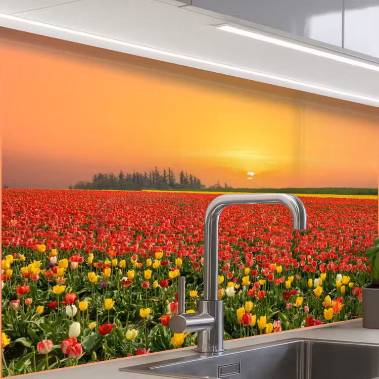 Revestimiento cocina - Flores - Paisaje - Tulipanes - Puesta de sol — 1