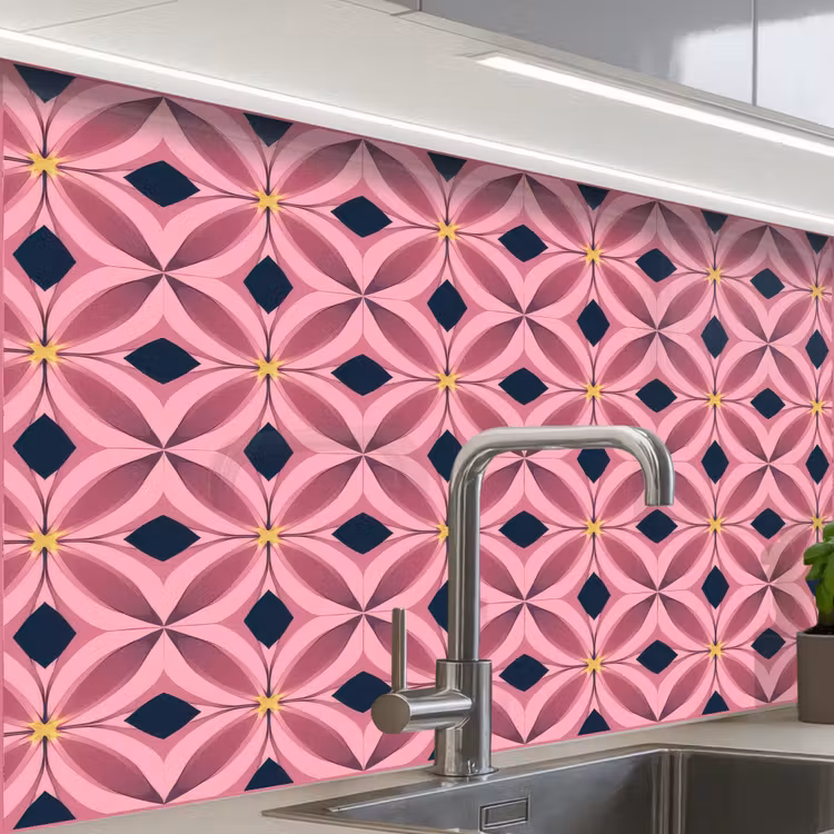 Revestimiento cocina - Patrón - Pétalos - Rosa - Azul — 1