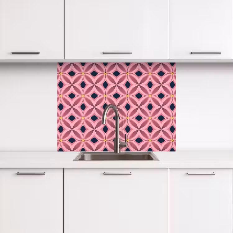 Revestimiento cocina - Patrón - Pétalos - Rosa - Azul — 3
