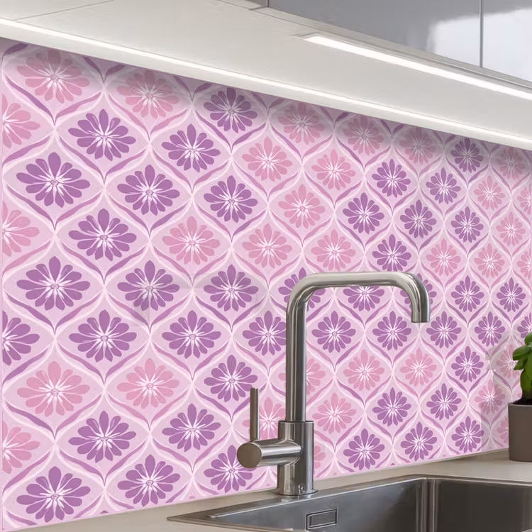 Revestimiento cocina - Plaid floral - Patrón - Morado — 1