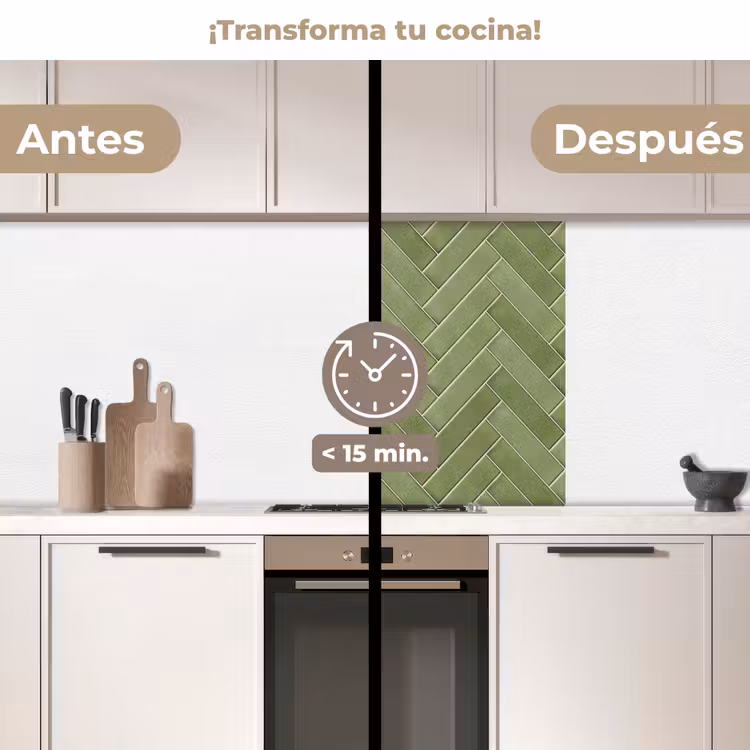 Revestimiento cocina - Textura en espiga - Baldosas - Verde oliva — 2