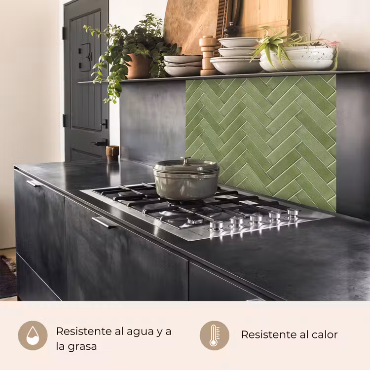 Revestimiento cocina - Textura en espiga - Baldosas - Verde oliva — 4