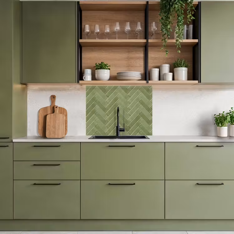 Revestimiento cocina - Textura en espiga - Baldosas - Verde oliva — 7