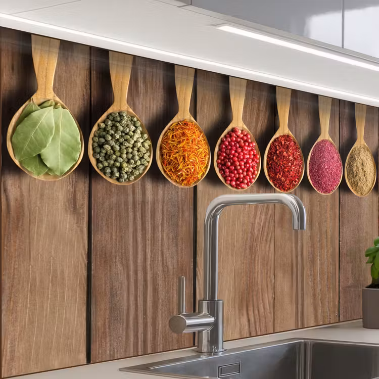 Revestimiento cocina - Cucharas - Hierbas - Madera — 1