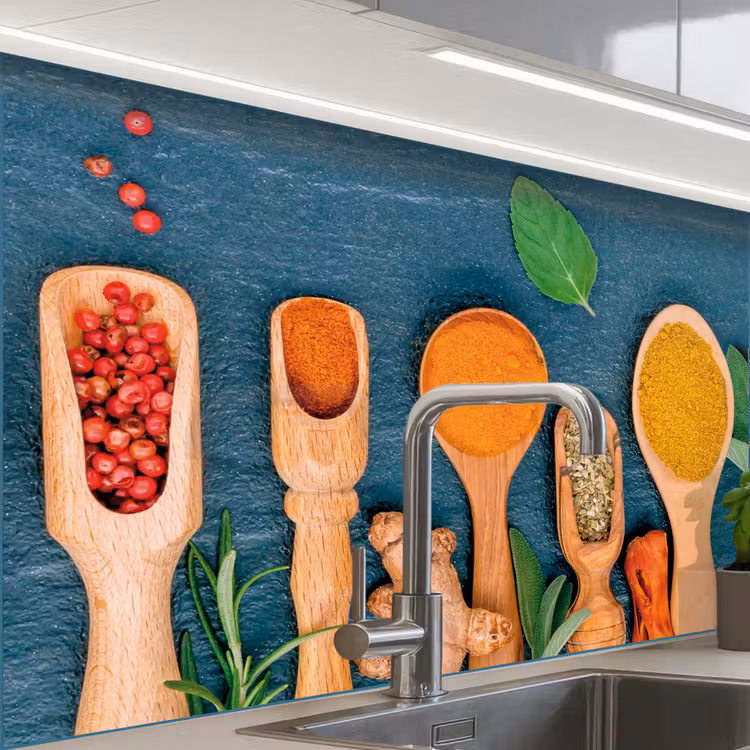 Revestimiento cocina - Cucharas - Madera - Hierbas - Especias — 1