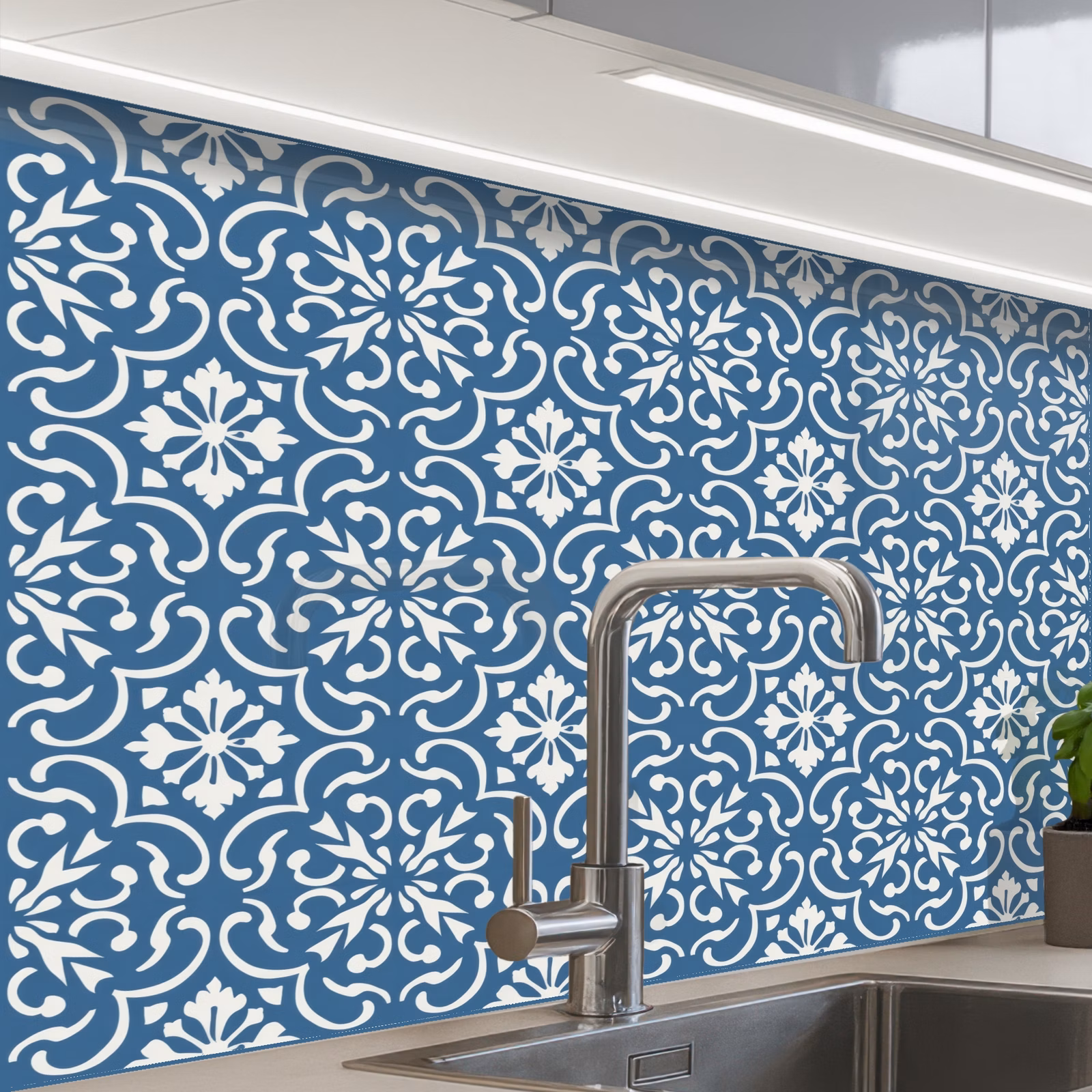 Revestimiento cocina - Azulejos - Patrón - Azul - Blanco — 1