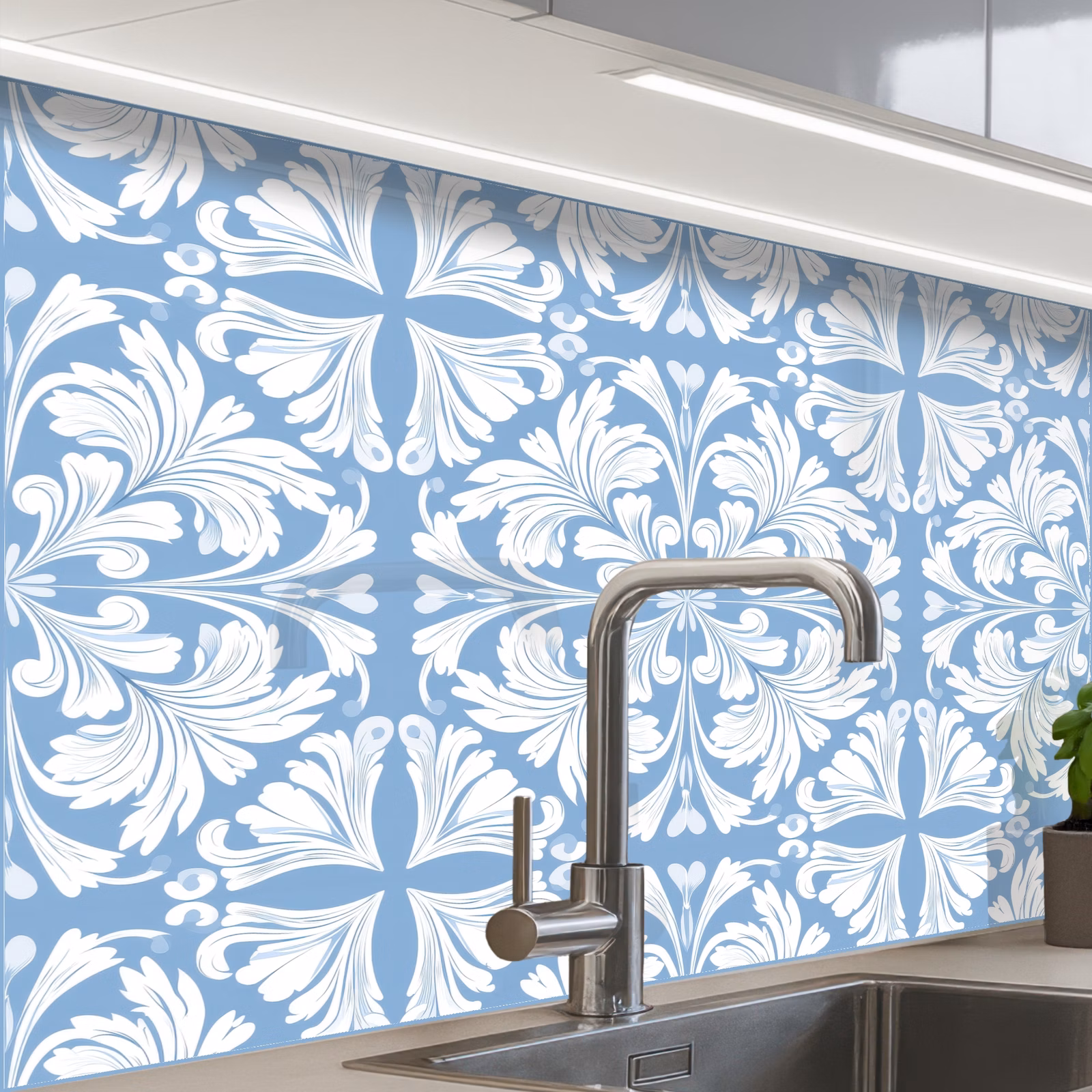 Revestimiento cocina - Azulejos - Patrón - Blanco - Azul — 1