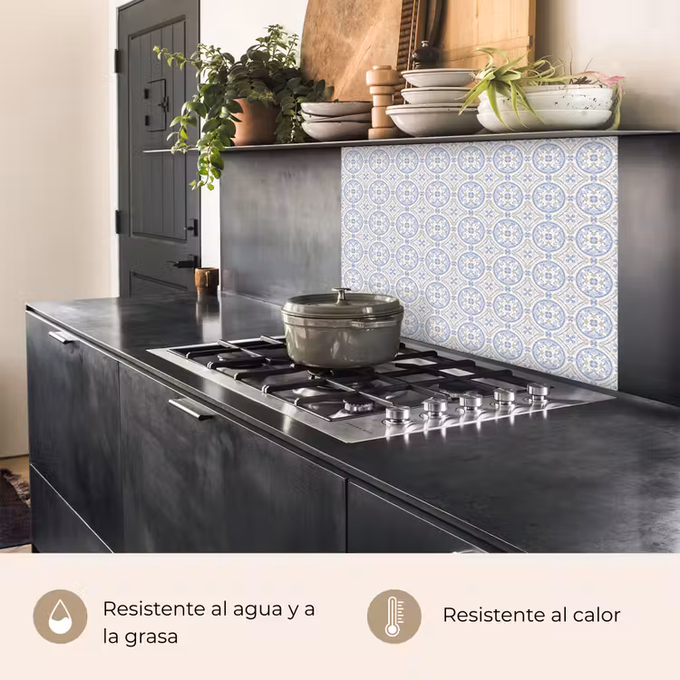 Revestimiento cocina - Azulejos - Estampado - Beige - Azul — 4