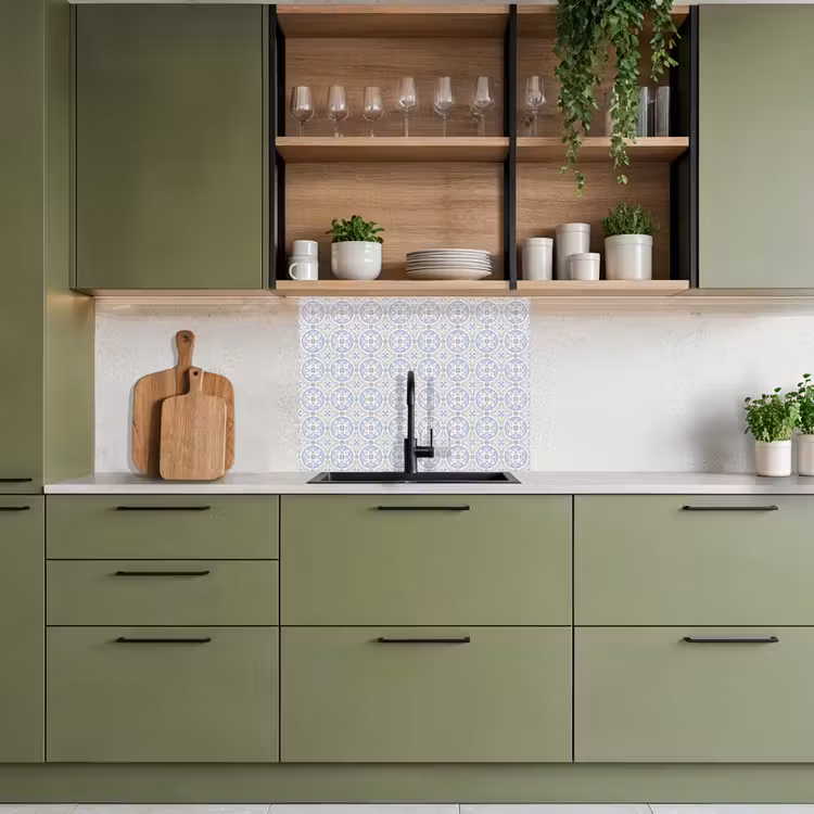 Revestimiento cocina - Azulejos - Estampado - Beige - Azul — 7