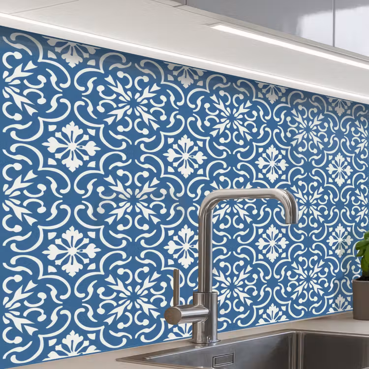 Revestimiento cocina - Azulejos - Patrón - Azul - Blanco — 1