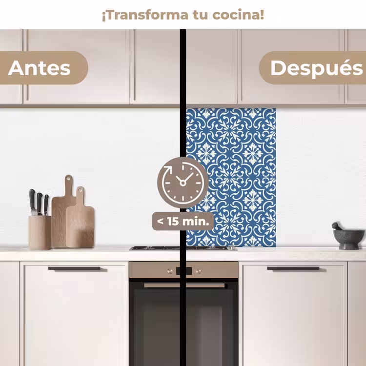 Revestimiento cocina - Azulejos - Patrón - Azul - Blanco — 2