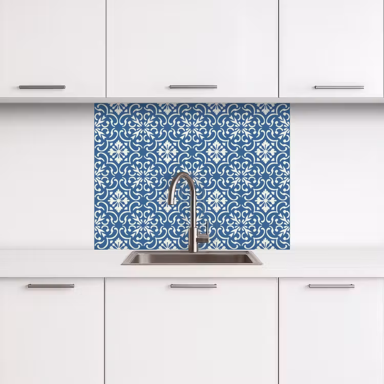 Revestimiento cocina - Azulejos - Patrón - Azul - Blanco — 3