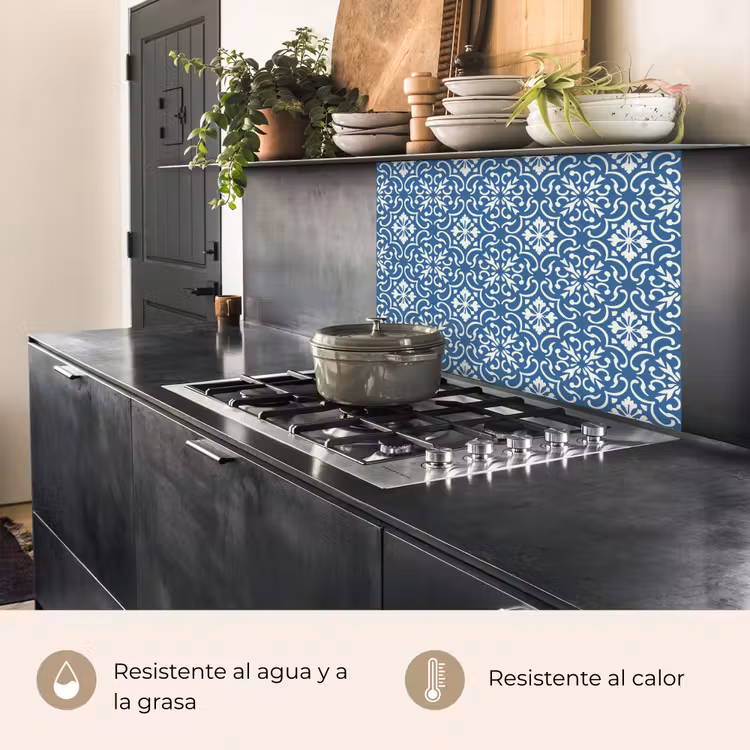 Revestimiento cocina - Azulejos - Patrón - Azul - Blanco — 4