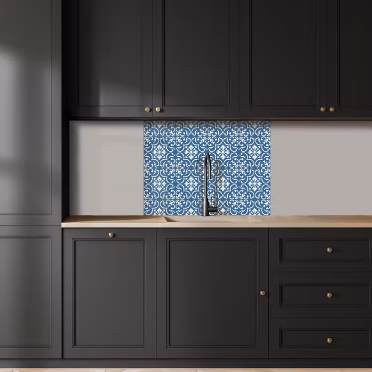Revestimiento cocina - Azulejos - Patrón - Azul - Blanco — 5