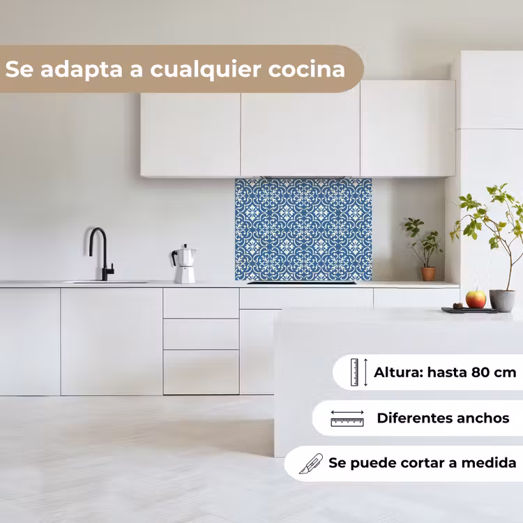 Revestimiento cocina - Azulejos - Patrón - Azul - Blanco — 6