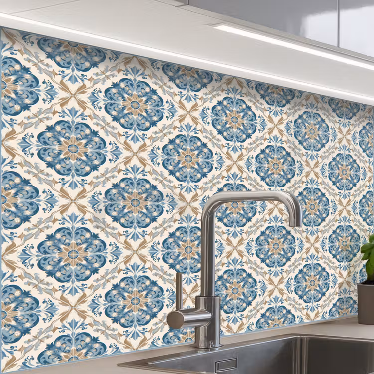 Revestimiento cocina - Azulejos - Patrón - Azul - Oro — 1