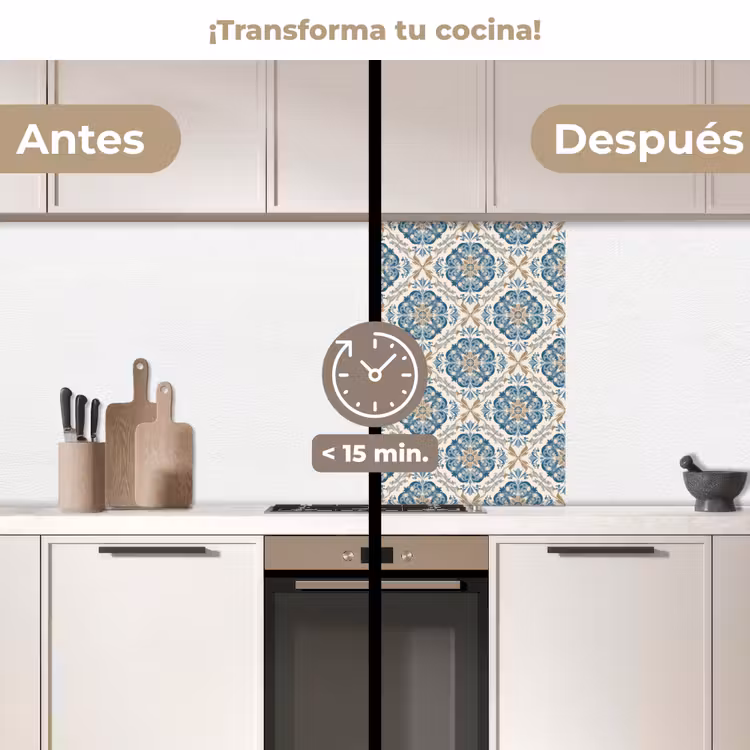Revestimiento cocina - Azulejos - Patrón - Azul - Oro — 2