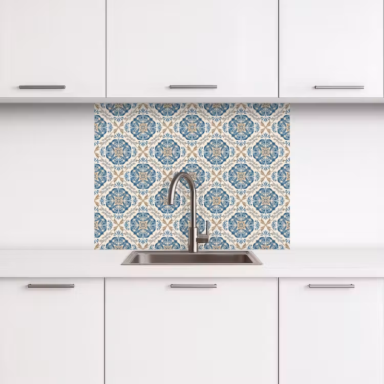 Revestimiento cocina - Azulejos - Patrón - Azul - Oro — 3