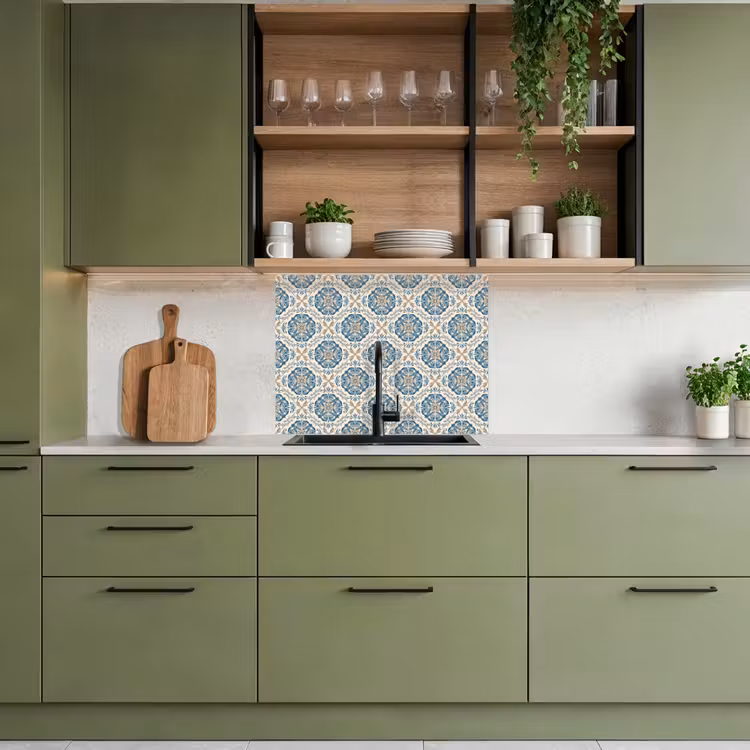 Revestimiento cocina - Azulejos - Patrón - Azul - Oro — 7