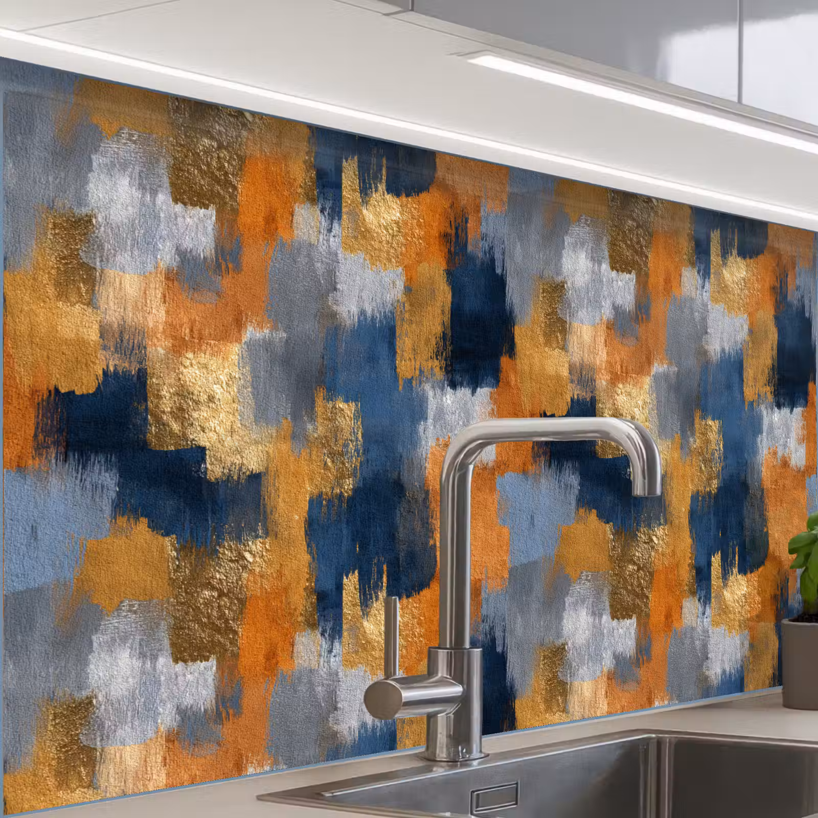 Revestimiento cocina - Rayas de pincel - Áspero - Textura - Azul cobrizo — 1