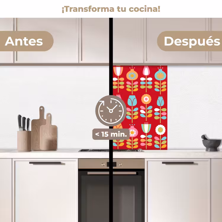 Revestimiento cocina - Patrones - Flores - Retro - Rojo — 2