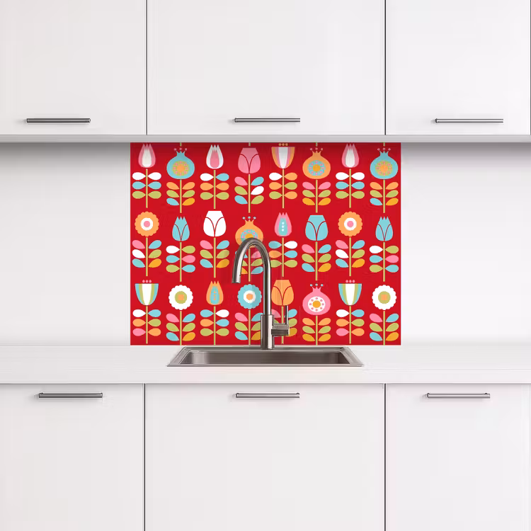 Revestimiento cocina - Patrones - Flores - Retro - Rojo — 3