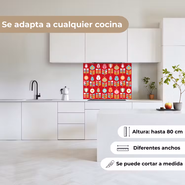 Revestimiento cocina - Patrones - Flores - Retro - Rojo — 6