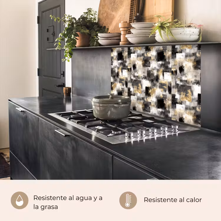 Revestimiento cocina - Pinceladas - Sombras - Negro - Oro — 4