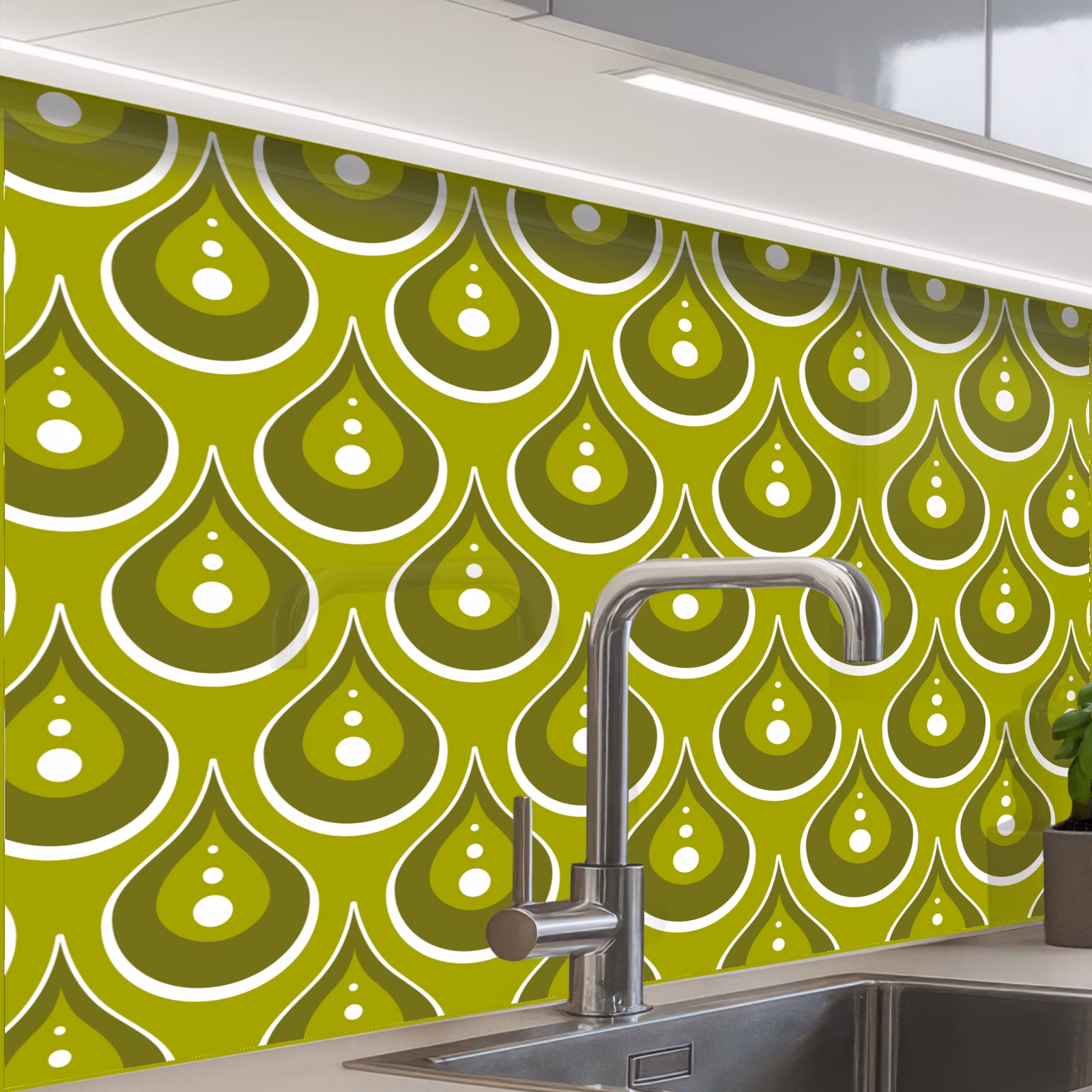 Revestimiento cocina - Patrones - Retro - Lluvia - Gota - Verde — 1
