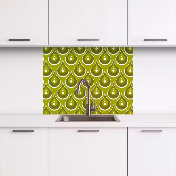 Revestimiento cocina - Patrones - Retro - Lluvia - Gota - Verde — 3