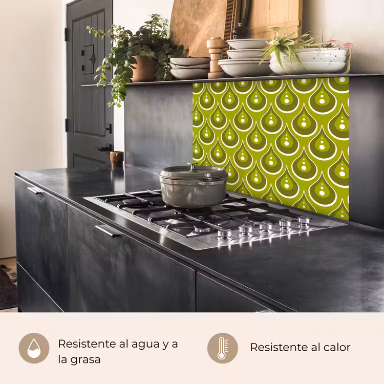 Revestimiento cocina - Patrones - Retro - Lluvia - Gota - Verde — 4
