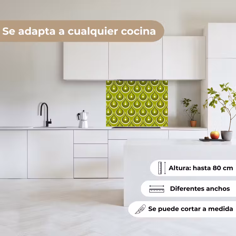 Revestimiento cocina - Patrones - Retro - Lluvia - Gota - Verde — 6