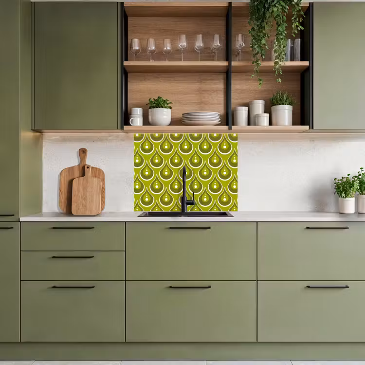 Revestimiento cocina - Patrones - Retro - Lluvia - Gota - Verde — 7
