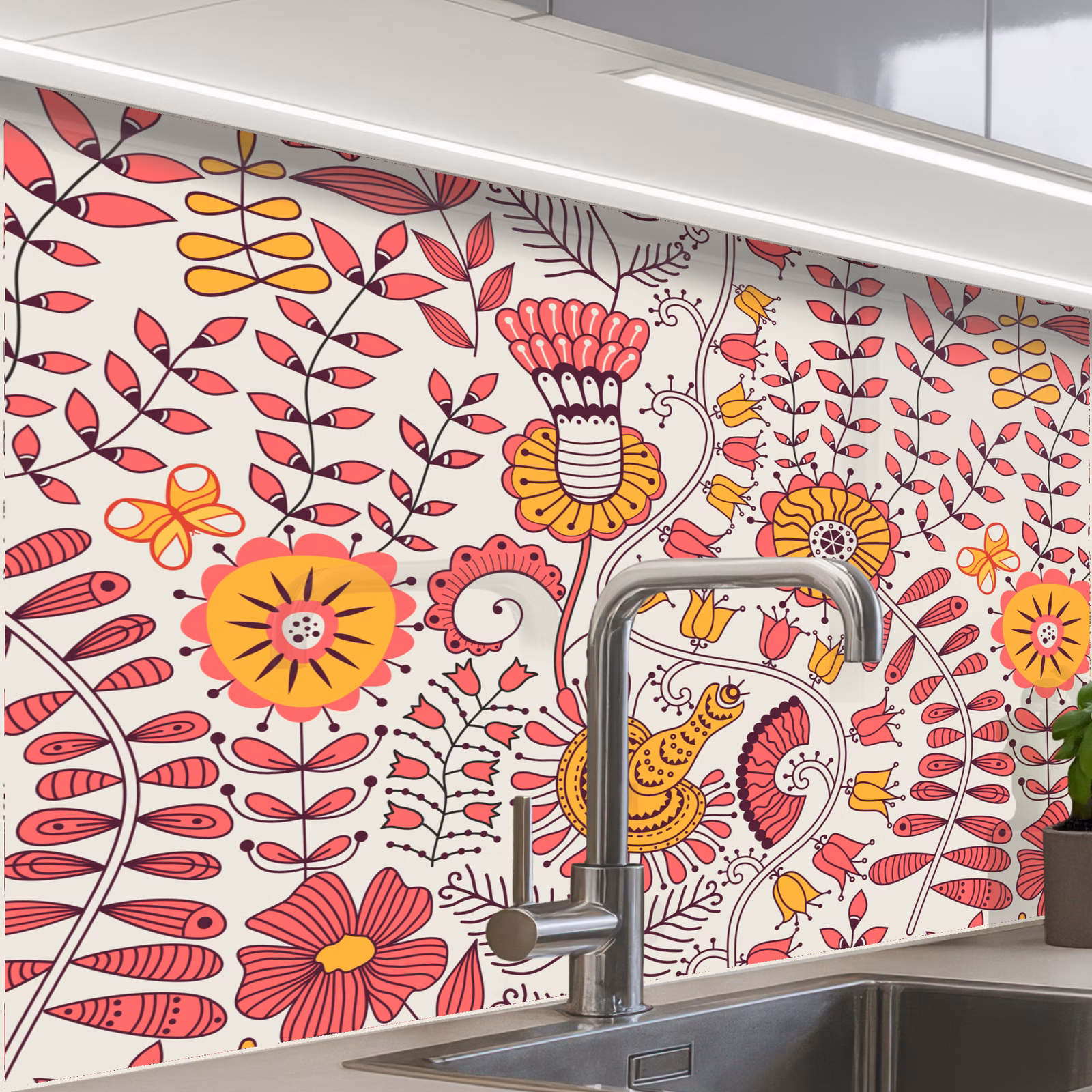 Revestimiento cocina - Flores - Diseño - Rosa - Naranja — 1