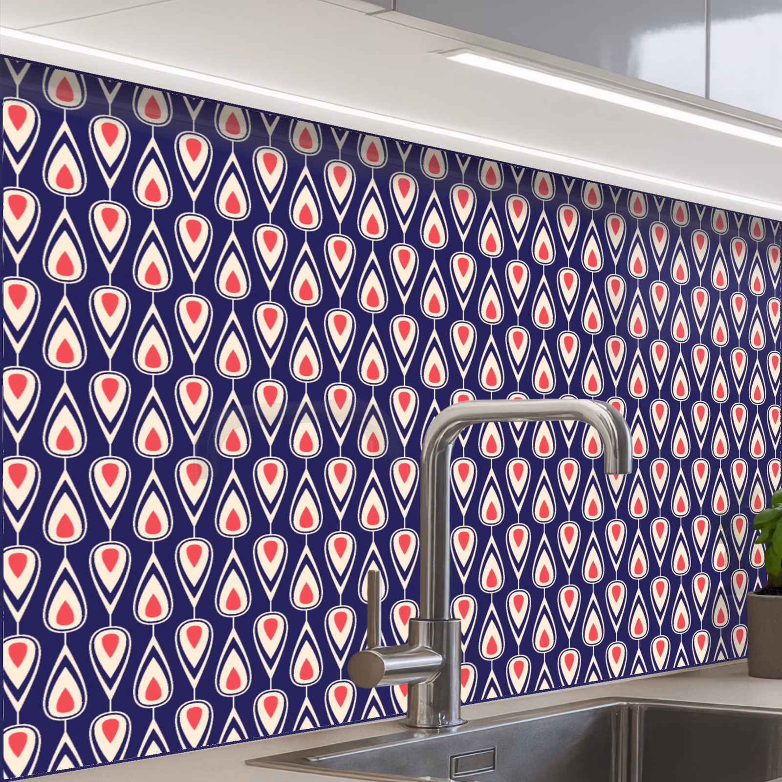 Revestimiento cocina - Patrones - Vintage - Azul - Rojo — 1