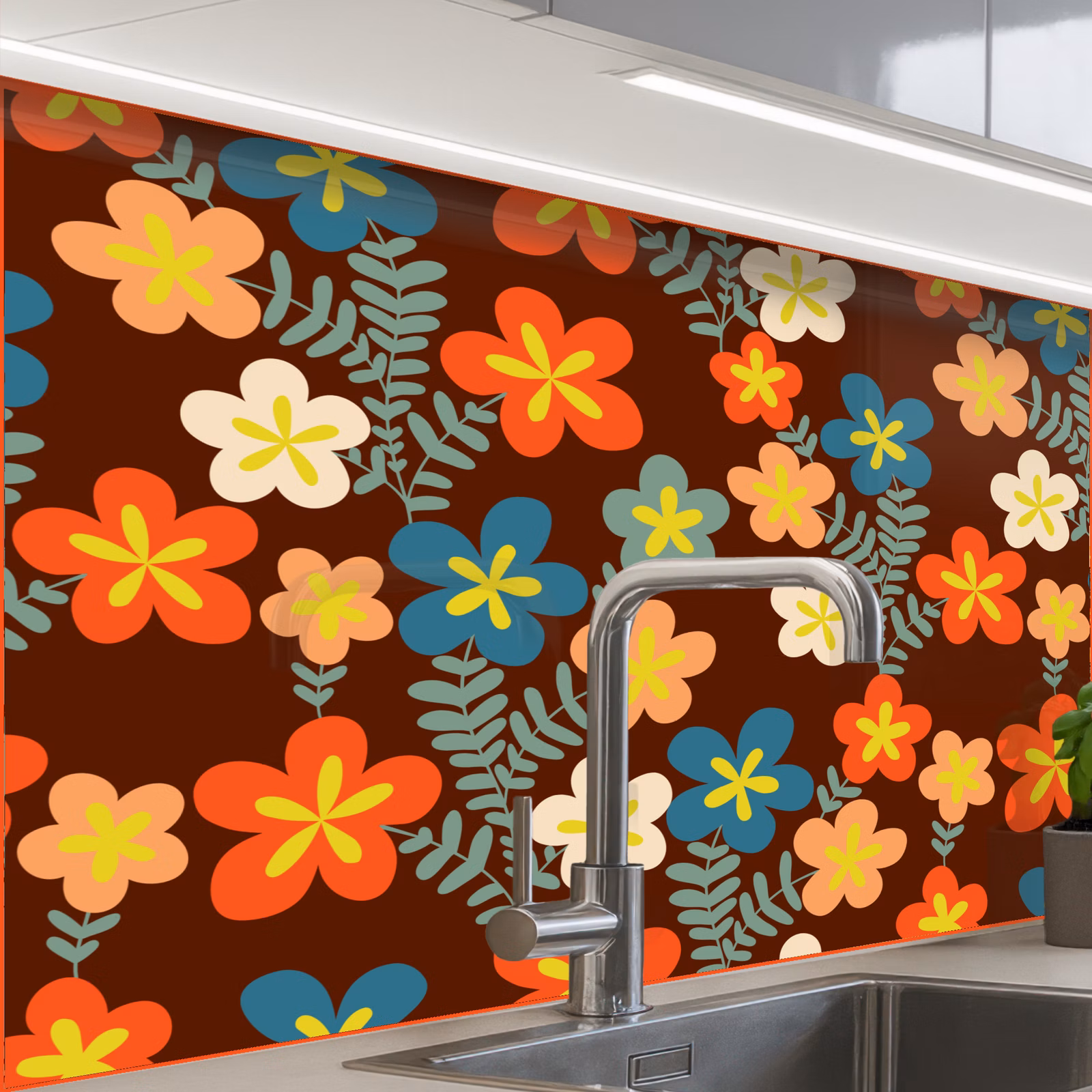 Revestimiento cocina - Retro - Patrones - Flores - Años 70 — 1