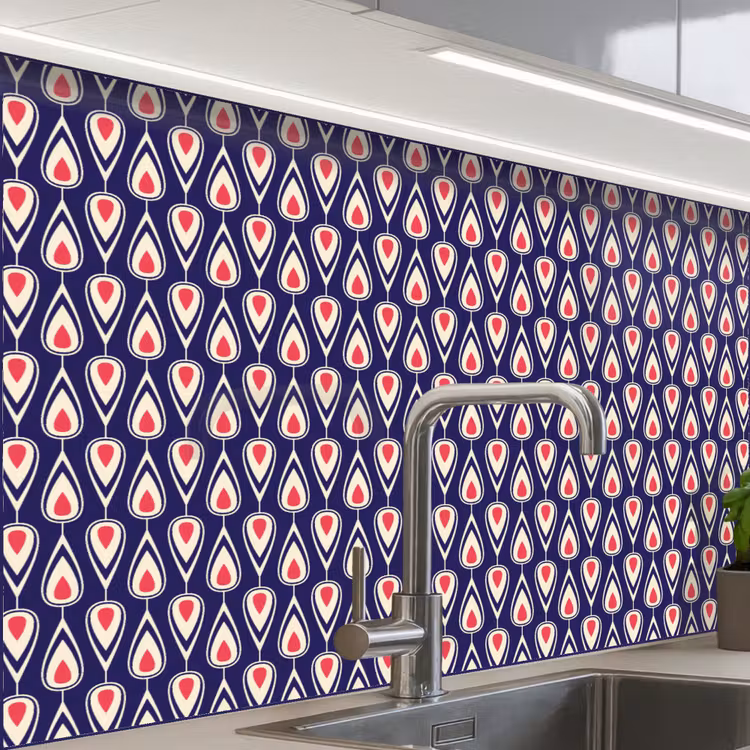 Revestimiento cocina - Patrones - Vintage - Azul - Rojo — 1