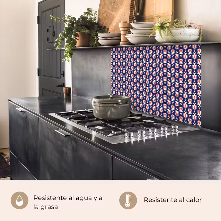 Revestimiento cocina - Patrones - Vintage - Azul - Rojo — 4