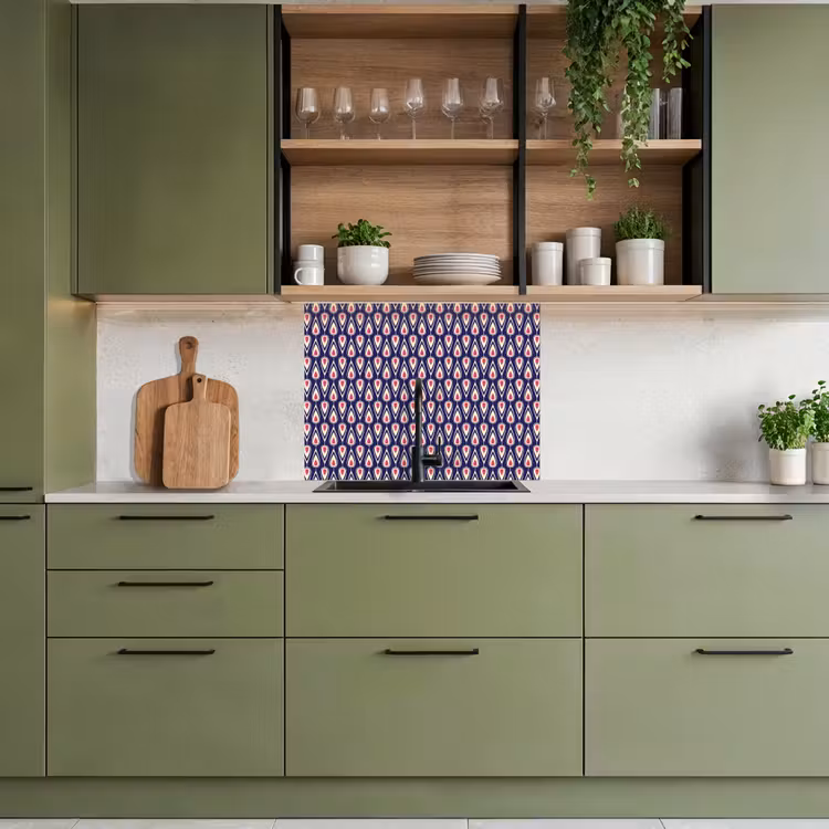 Revestimiento cocina - Patrones - Vintage - Azul - Rojo — 7