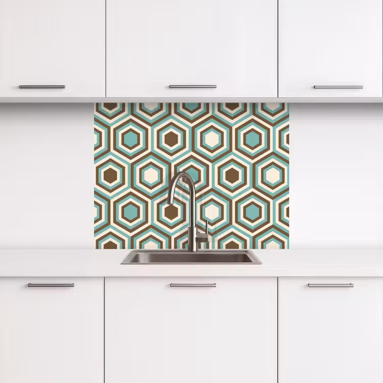 Revestimiento cocina - Retro - Panal - Azul - Marrón — 3