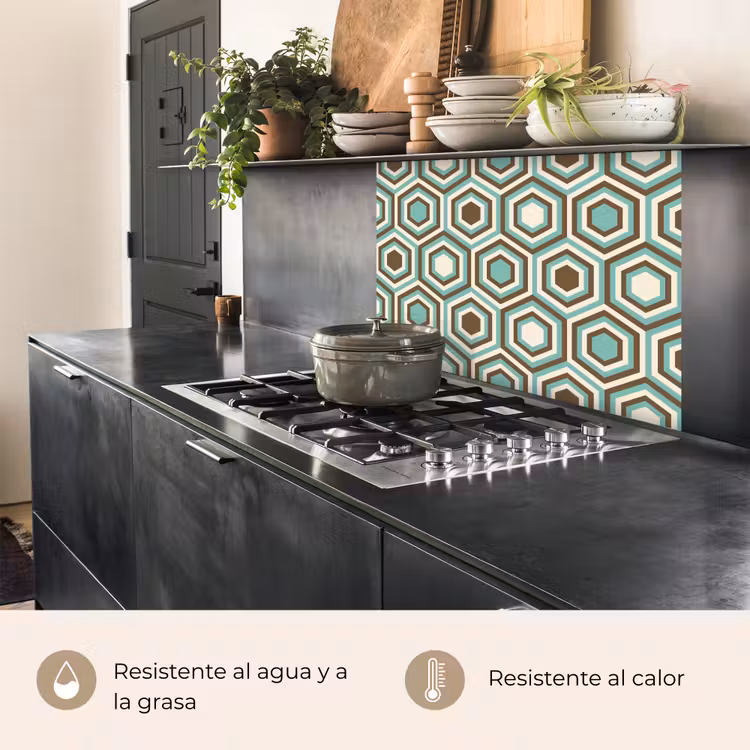 Revestimiento cocina - Retro - Panal - Azul - Marrón — 4