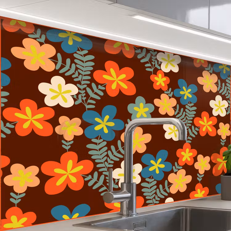 Revestimiento cocina - Retro - Patrones - Flores - Años 70 — 1
